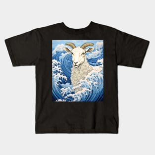 Funny Goat Art The great wave off Kanagawa Japanese Kids T-Shirt